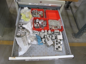 LOT TO INCLUDE: BUTCHER BLOCK TABLE TOP 72"L X 30"W, (2) LISTA 7 DRAWER CABINETS WITH MISC. CONTENTS. LOADING & HANDLING $15-1707