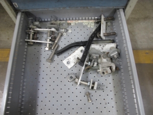 LOT TO INCLUDE: BUTCHER BLOCK TABLE TOP 72"L X 30"W, (2) LISTA 7 DRAWER CABINETS WITH MISC. CONTENTS. LOADING & HANDLING $15-1707