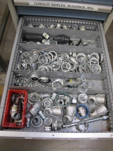 LOT TO INCLUDE: BUTCHER BLOCK TABLE TOP 72"L X 30"W, (1) LISTA 6 DRAWER CABINET WITH MISC. CONTENTS, (1) LISTA 7 DRAWER CABINET WITH MISC. CONTENTS. LOADING & HANDLING $15-1708