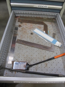 LOT TO INCLUDE: BUTCHER BLOCK TABLE TOP 72"L X 30"W, (1) LISTA 8 DRAWER CABINET WITH MISC. CONTENTS, (1) LISTA 7 DRAWER CABINET WITH MISC. CONTENTS. LOADING & HANDLING $15-1709