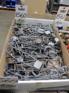 LISTA INDUSTRIAL WORK DESK, BUTCHER BLOCK TABLE TOP 48"L X 30"W, 4 DRAWER CABINET WITH CONTENTS TO INCLUDE: ELECTRIC CONNECTORS, CABLES, TEST WIRING . LOADING & HANDLING $15-1674