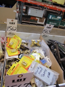 LISTA INDUSTRIAL WORK DESK, BUTCHER BLOCK TABLE TOP 48"L X 30"W, SHELF, 4 DRAWER CABINET WITH CONTENTS TO INCLUDE: MISC. OFFICE SUPPLIES, CABLES, SAFETY GLASSES, ELECTRIC TESTING WIRE. LOADING & HANDLING $15-1692