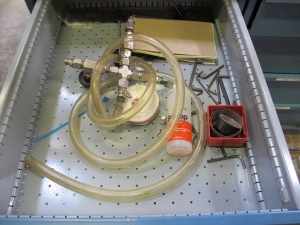 LOT TO INCLUDE: BUTCHER BLOCK TABLE TOP 96"L X 30"W, (2) LISTA 4 DRAWER CABINETS WITH CONTENTS. LOADING & HANDLING $15-1701