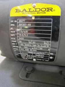 CURTIS TOLEDO PUMP, BALDOR MOTOR MODEL NUMBER 26271, 1.5 HP, 115/230 V, 3450 RPM-2052