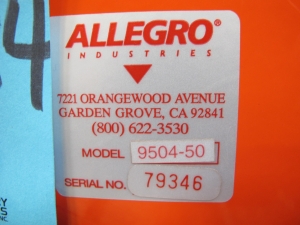 ALLEGRO INDUSTRIES INDUSTRIAL BLOWER, MODEL 9504-50-2054