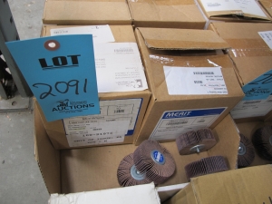 LOT TO INCLUDE MERIT AND FLEXOVIT: (120~) FLAPPER WHEELS 3" X 1", WIRE BRUSHES, FLEXOVIT DEPRESSED CENTER GRINDING WHEELS 4" X 1/4" X 3/8"-2091