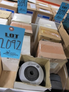 LOT TO INCLUDE SPEDECUT AND 3M: (300~) DEPRESSED CENTER GRINDING WHEELS, 4" X 1/4" X 5/8", MISC. GRINDING WHEELS, SANDER BELTS, ABRASIVE RINGS-2092