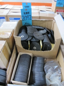 LOT TO INCLUDE SPEDECUT AND 3M: (300~) DEPRESSED CENTER GRINDING WHEELS, 4" X 1/4" X 5/8", MISC. GRINDING WHEELS, SANDER BELTS, ABRASIVE RINGS-2092
