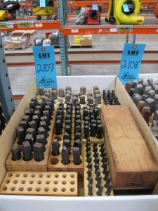 LOT TO INCLUDE STEEL STAMPS: (1) ALPHABETICAL SET, 3/8", (1) NUMERICAL SET, 1/4" (5) PARTIAL ALPHABETICAL SETS, MISC. SIZES, (1) PARTIAL NUMERICAL SET-2107