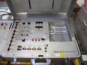 (2) POWER SYSTEMS COMBUSTION ENGINEERING RESPONSE TIME TEST PORTABLE EQUIPMENT, IN HEAVY DUTY CASES, TEST FUNCTIONS INCLUDE: VOLTAGE, LOW CURRENT, HIGH CURRENT, FREQUENCY, AND RESISTANCE-2150