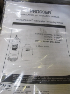 PROSSER STANDARD LINE SUBMERSIBLE DEWATERING PUMP "SUMP PUMP", WITH INSTRUCTION BOOKLET, FLOAT SWITCHES AND CONTROL BOX-2172