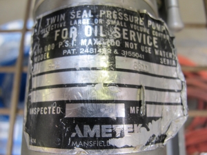 AMETEK OIL TWIN SEAL PRESSURE PUMP, MODEL R-2-2191