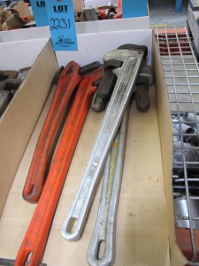 LOT TO INCLUDE RIDGID PIPE WRENCHES: (2) 824, 24", (1) NO.25, (1) 18" VERTICAL-2231