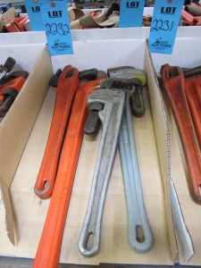 LOT TO INCLUDE RIDGID PIPE WRENCHES: (1) 824, 24", (1) 818, 18", (1) NO.25, (1) 18" VERTICAL-2232