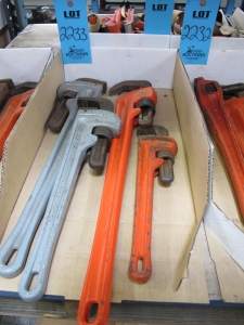 LOT TO INCLUDE RIDGID PIPE WRENCHES: (1) 824, 24", (1) 818, 18", (1) NO.25, (1) 14"-2233