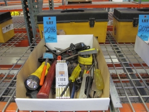 TOOLBOX SET TO INCLUDE: SCREWDRIVERS, BOXCUTTERS, PLIERS, LINEMANS PLIERS, DIAGONAL PLIER, FLIP OUT HEX KEY SETS, FILE, HANDSAW, PIPE WRENCH, CRESCENT WRENCH, HAMMER, ELECTRIC MARKER, MEASURING TAPE, PAINT SCRAPERS, LEVELS (SMALL AND LARGE), EXTENDABLE MAGNET, TELESCOPING INSPECTION MIRROR, FLASHLIGHT-2046
