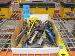 TOOLBOX SET TO INCLUDE: SCREWDRIVERS, BOXCUTTERS, PLIERS, LINEMANS PLIERS, DIAGONAL PLIER, FLIP OUT HEX KEY SETS, FILE, HANDSAW, PIPE WRENCH, CRESCENT WRENCH, HAMMER, ELECTRIC MARKER, MEASURING TAPE, PAINT SCRAPERS, LEVELS (SMALL AND LARGE), EXTENDABLE MAGNET, TELESCOPING INSPECTION MIRROR, FLASHLIGHT-2048