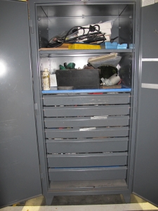 STRONG HOLD 2-DOOR STORAGE CABINET W/ CONTENTS (T-10) LOADING & HANDLING FEE $50-534