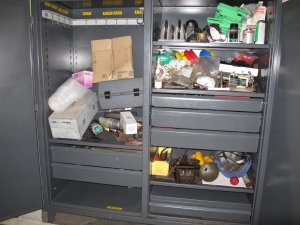 STRONG HOLD 2-DOOR STORAGE CABINET W/ CONTENTS (T-10) LOADING & HANDLING FEE $50-536