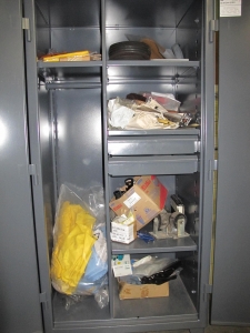 STRONG HOLD 2-DOOR STORAGE CABINET W/ CONTENTS (T-10) LOADING & HANDLING FEE $50-538