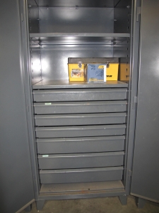 STRONG HOLD 2-DOOR STORAGE CABINET W/ CONTENTS (T-10) LOADING & HANDLING FEE $50-541