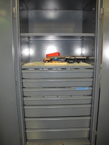 STRONG HOLD 2-DOOR STORAGE CABINET W/ CONTENTS (T-10) LOADING & HANDLING FEE $50-542