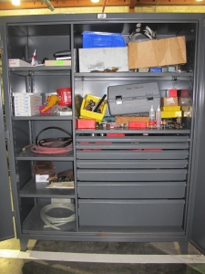 STRONG HOLD 2-DOOR STORAGE CABINET W/ CONTENTS (T-10) LOADING & HANDLING FEE $50-543