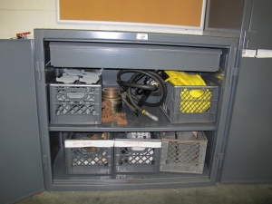 STRONG HOLD 2-DOOR STORAGE CABINET W/ CONTENTS (T-10) LOADING & HANDLING FEE $50-544