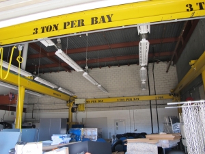 KUNDEL 30' W 40' L OVER HEAD CRANE, 3-TON W/ (2) 3-TON KONECRANES ELECTRIC CRANES (T-10) LOADING & HANDLING FEE $6,000-616A