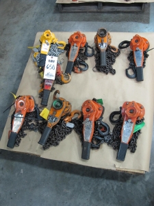 LOT (9) ASST'D LEVER HOISTS (T-10) LOADING & HANDLING FEE $25-650