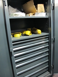 STRONG HOLD 2-DOOR STORAGE CABINET W/ CONTENTS (T-10) LOADING & HANDLING FEE $50-661