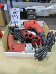LOT (3) MILWAUKEE ELECTRIC HAND DRILLS (T-10) LOADING & HANDLING FEE $10-94
