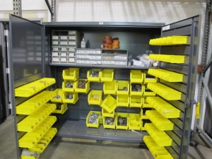 STRONG HOLD 2-DOOR CABINET W/ PART BINS AND CONTENTS (G-49) LOADING & HANDLING FEE $50-2131