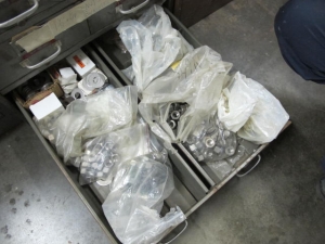 16-DRAWER INDUSTRIAL PARTS CABINET & (2) 4-DRAWER FILE CABINETS W/ NUTS, BOLTS, WASHERS (G-49) LOADING & HANDLING FEE $50-2152