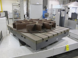 2003 SNK IKEGAI TABLE TYPE HORIZONTAL BORING MILL, NB 130P E3.5, 5.118" SPINDLE DIAMETER, TRAVELS: X-137", Y-98", Z-63", W-27.5", TABLE SIZE: 70.86" X 63", ROTARY TABLE CAPACITY: 22.045 LBS, 2,500 RPM SPINDLE SPEED, CAT 50 TAPER SPINDLE, COOLANT THRU SPINDLE, RIGID TAPPING, 35 HP, 60 ATC, COOL POWER, FANUC 16iMB CNC CONTROL, 5 AXIS SIMULTANEOUS CONTROL, STEEL WAY COVERS, CHIP CONVEYOR, S/N NB4002 (G-49) LOADING & HANDLING FEE $17,500-2188