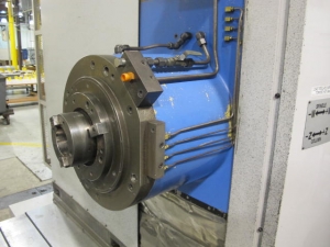 2003 SNK IKEGAI TABLE TYPE HORIZONTAL BORING MILL, NB 130P E3.5, 5.118" SPINDLE DIAMETER, TRAVELS: X-137", Y-98", Z-63", W-27.5", TABLE SIZE: 70.86" X 63", ROTARY TABLE CAPACITY: 22.045 LBS, 2,500 RPM SPINDLE SPEED, CAT 50 TAPER SPINDLE, COOLANT THRU SPINDLE, RIGID TAPPING, 35 HP, 60 ATC, COOL POWER, FANUC 16iMB CNC CONTROL, 5 AXIS SIMULTANEOUS CONTROL, STEEL WAY COVERS, CHIP CONVEYOR, S/N NB4002 (G-49) LOADING & HANDLING FEE $17,500-2188