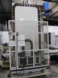 2003 SNK IKEGAI TABLE TYPE HORIZONTAL BORING MILL, NB 130P E3.5, 5.118" SPINDLE DIAMETER, TRAVELS: X-137", Y-98", Z-63", W-27.5", TABLE SIZE: 70.86" X 63", ROTARY TABLE CAPACITY: 22.045 LBS, 2,500 RPM SPINDLE SPEED, CAT 50 TAPER SPINDLE, COOLANT THRU SPINDLE, RIGID TAPPING, 35 HP, 60 ATC, COOL POWER, FANUC 16iMB CNC CONTROL, 5 AXIS SIMULTANEOUS CONTROL, STEEL WAY COVERS, CHIP CONVEYOR, S/N NB4002 (G-49) LOADING & HANDLING FEE $17,500-2188