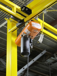 CRANEVEYOR CORP FREE STANDING OVERHEAD UNDERSLUNG BRIDGE CRANE 18'W 40'L 12' UNDER THE HOOK W/ 1/4-TON C/M ELECTRIC CHAIN HOIST W/ 2-WAY PENDANT CONTROL (G-49) LOADING & HANDLING FEE $4,000-2355