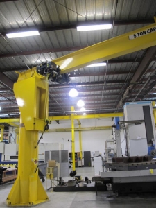 KONECRANES 5-TON CAP 360 DEGREE FLOOR-MOUNTED JIB CRANE W/ 16' ARM, KONE CRANES 5-TON ELECTRIC CABLE HOIST W/ 4-WAY PENDANT CONTROL (G-49) LOADING & HANDLING FEE $2,500-2355A