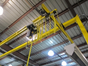 CV-TRANSTATION MANUFACTURING 25'X50' FREE STANDING FLOOR MOUNTED UNDERSLUNG BRIDGE CRANE SYSTEM W/ KONECRANES 1/4-TON ELECTRIC CHAIN HOIST & 2-WAY PENDANT CONTROL (G49) LOADING & HANDLING FEE $4,000-2355B