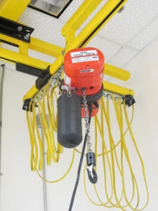 CRANEVEYOR CORP FREESTANDING OVERHEAD UNDERSLUNG BRIDGE CRANE 23'W 23'L 8' UNDER THE HOOK W/ 1/4-TON ELECTRIC CHAIN HOIST W/ PENDANT CONTROL (G-49) LOADING & HANDLING FEE $4,000-2369