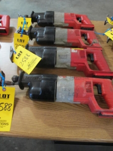 LOT (4) BATTERY POWERED MILWAUKEE SAWZALLS (NO BATTERIES) (G-20) LOADING & HANDLING FEE $10-2588