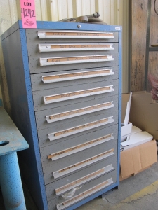 11-DRAWER HEAVY DUTY PARTS CABINET W/ CONTENTS, MISC HAND TOOLS (G-44) LOADING & HANDLING FEE $50-4242