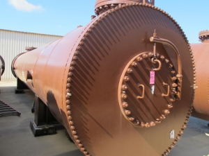 2009 THERMAL ENGINEERING INTERNATIONAL TURBINE PLANT COOLING WATER HEAT EXCHANGER, DIMENSIONS: 79" O.D., OVERALL LENGTH: 494", SHELL WEIGHT: 64,215 LBS, TUBE TYPE: TITANIUM SB338 GRADE 2, TUBESHEET-STATIONARY SA-516-70 W/ TITANIUM CLAD, IMPINGEMENT PROTECTION S/S, S/N T1073502 (FOR COMPLETE DETAILS, SEE SPEC SHEET OR CALL) (G-22) LOADING & HANDLING FEE $15,000-4404