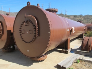 2009 THERMAL ENGINEERING INTERNATIONAL TURBINE PLANT COOLING WATER HEAT EXCHANGER, DIMENSIONS: 79" O.D., OVERALL LENGTH: 494", SHELL WEIGHT: 64,215 LBS, TUBE TYPE: TITANIUM SB338 GRADE 2, TUBESHEET-STATIONARY SA-516-70 W/ TITANIUM CLAD, IMPINGEMENT PROTECTION S/S, S/N T1073501 (FOR COMPLETE DETAILS, SEE SPEC SHEET OR CALL) (G-22) LOADING & HANDLING FEE $15,000-4405