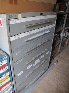 CONTENTS OF 8'X8'X20'STORAGE CONTAINER: "ELECTRICIANS DREAM III" LARGE QUANTITY OF: 9- DRAW CABINET W/LUGS, STUDS, BLANKS, BUTTS & PAR, PLUS SO MUCH MORE. (G-20/#6) (TO BE PURCHASED ONLY BY AN INSURED BUYER, TO BE LOADED BY HAND. NO FORKLIFT USE ALLOWED.)-4409