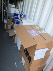 8'X8'X20' STORAGE CONTAINER WITH CONTENTS: PAINTING & SAFETY SUPPLIES, 3M MASKS, NORTH SILICONE HALF MASKS, SPARE RESPIRATORS, DISPOSABLE WIPES, FILTER LIDS, PAINT ROLLERS, PUSH BROOMS, CABLE TIES & EAR PLUGS (G-40/#10) LOADING & HANDLING FEE $400-4414