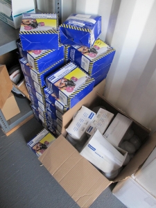 8'X8'X20' STORAGE CONTAINER WITH CONTENTS: PAINTING & SAFETY SUPPLIES, 3M MASKS, NORTH SILICONE HALF MASKS, SPARE RESPIRATORS, DISPOSABLE WIPES, FILTER LIDS, PAINT ROLLERS, PUSH BROOMS, CABLE TIES & EAR PLUGS (G-40/#10) LOADING & HANDLING FEE $400-4414