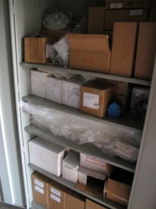 CONTENTS OF 8'X8'X20' STORAGE CONTAINER: TO INCLUDE PAINTING FINISHING AND SANDBLASTING SUPPLIES: VACUUM DISCS, GRINDING WHEELS, TAPE, CLEMCO CARTRIDGES, SPARE PARTS, SAFETY GLOVES, RESPIRATORS, SAND BLASTING MASKS, CHLORIDE ION FIELD TEST KITS, PLUS SO MUCH MORE (G-40/#11) (TO BE PURCHASED ONLY BY AN INSURED BUYER, TO BE LOADED BY HAND. NO FORKLIFT USE ALLOWED.)-4415