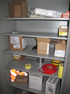 CONTENTS OF 8'X8'X20' STORAGE CONTAINER: TO INCLUDE PAINTING FINISHING AND SANDBLASTING SUPPLIES: VACUUM DISCS, GRINDING WHEELS, TAPE, CLEMCO CARTRIDGES, SPARE PARTS, SAFETY GLOVES, RESPIRATORS, SAND BLASTING MASKS, CHLORIDE ION FIELD TEST KITS, PLUS SO MUCH MORE (G-40/#11) (TO BE PURCHASED ONLY BY AN INSURED BUYER, TO BE LOADED BY HAND. NO FORKLIFT USE ALLOWED.)-4415